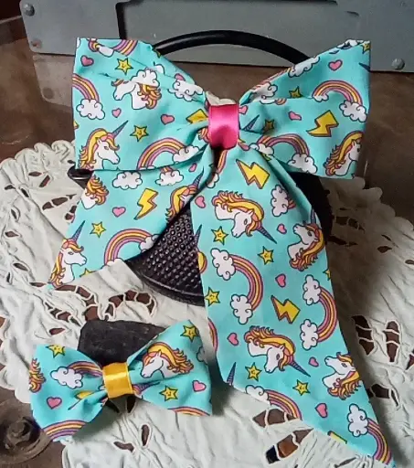Barrette Cheveux  Nœud  big Xl Kawaii Lolita Licorne  + 1 pince ou chouchou assorti Made In France Pièce Unique créateur